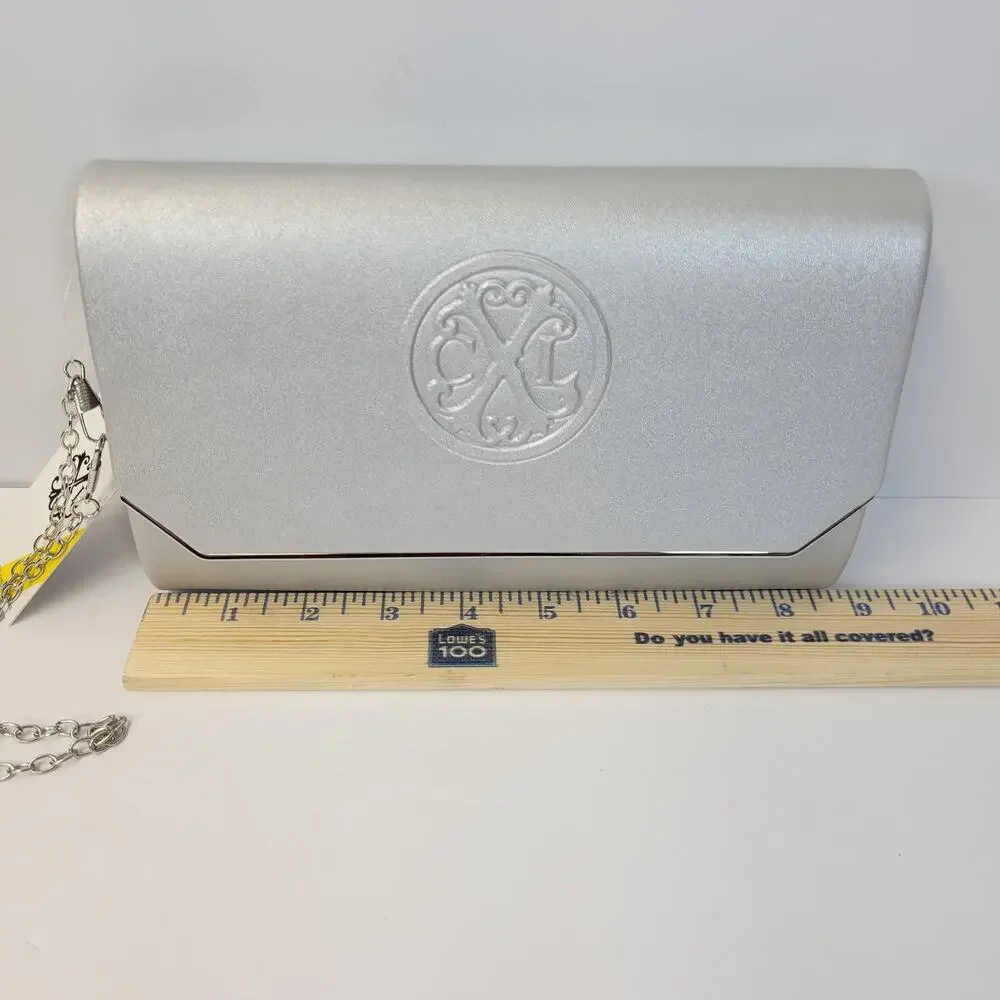 CXL By Christian Lacroix Clutch Bag Womens Small Silver Madison Smooth Purse New
